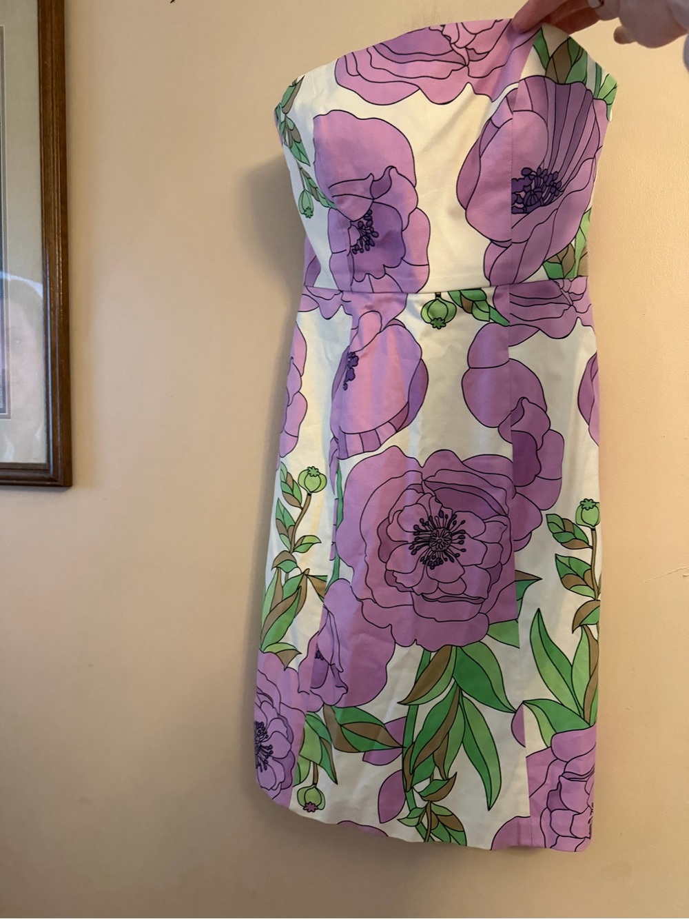 LOFT Strapless Lavender Floral Dress on Cream